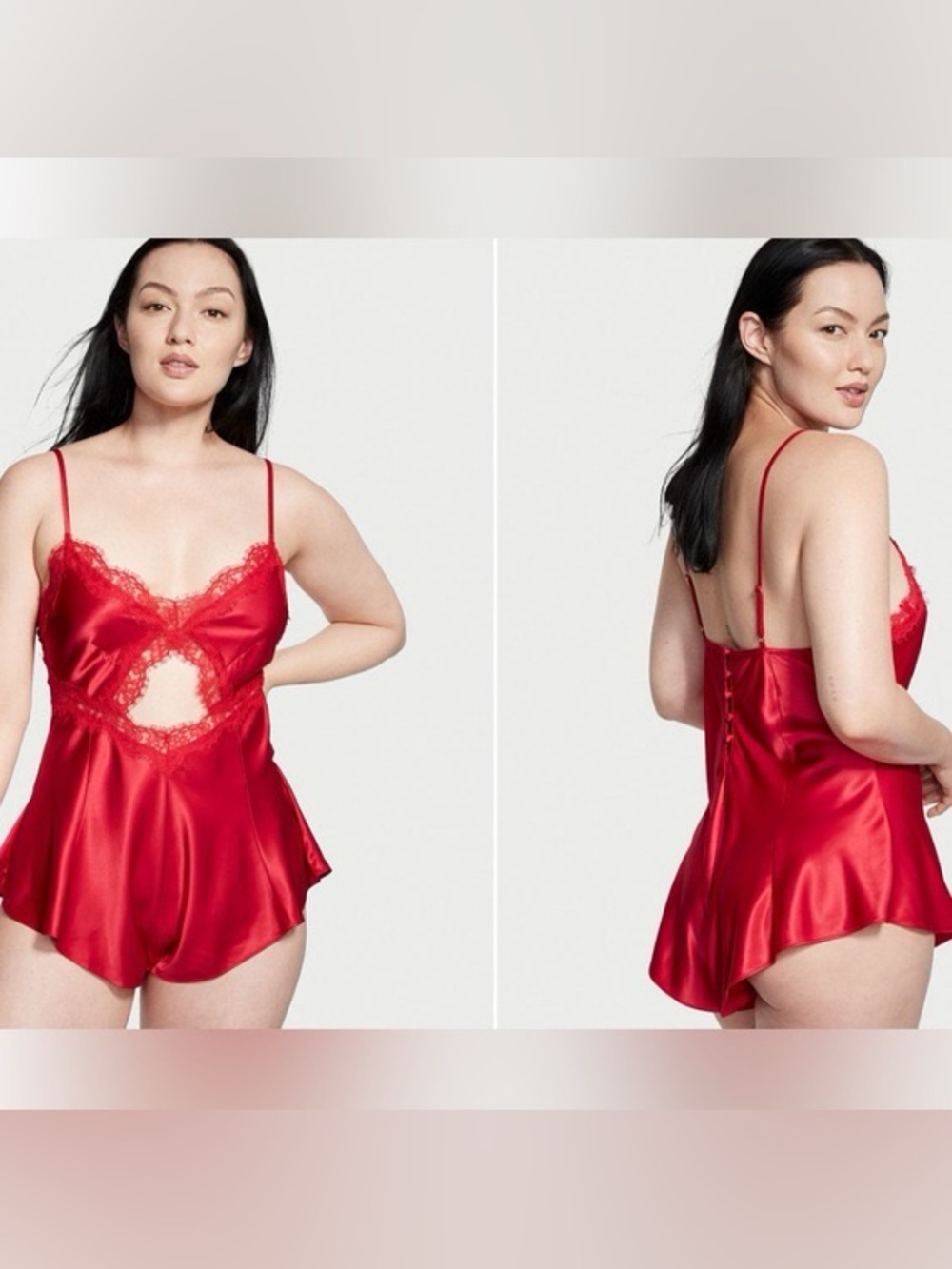 Victoria’s Secret Red Playsuit Bodysuit Lace Trim Size M NWT